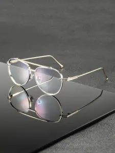 Unisex Metal Oval Frame Glasses, Casual Fashion Eyewear for Daily Wear, Simple Artistic Style, Suitable for Home & Library Use, High Quality Eyeglasses