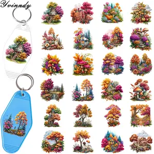 48Pcs/Set Autumn landscape DIY Motel Keychain UV DTF Transfer Paper For Key Chain Personal Accessories