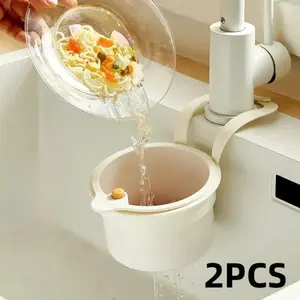 WT-Automatic Dumping Sink Strainer Basket, Multifunctional One -Touch Push-Type Kitchen Sink Faucet Hanging Drain Basket and Strainer - Separate Filter - Vegetable & Fruit Washing Drain (White)