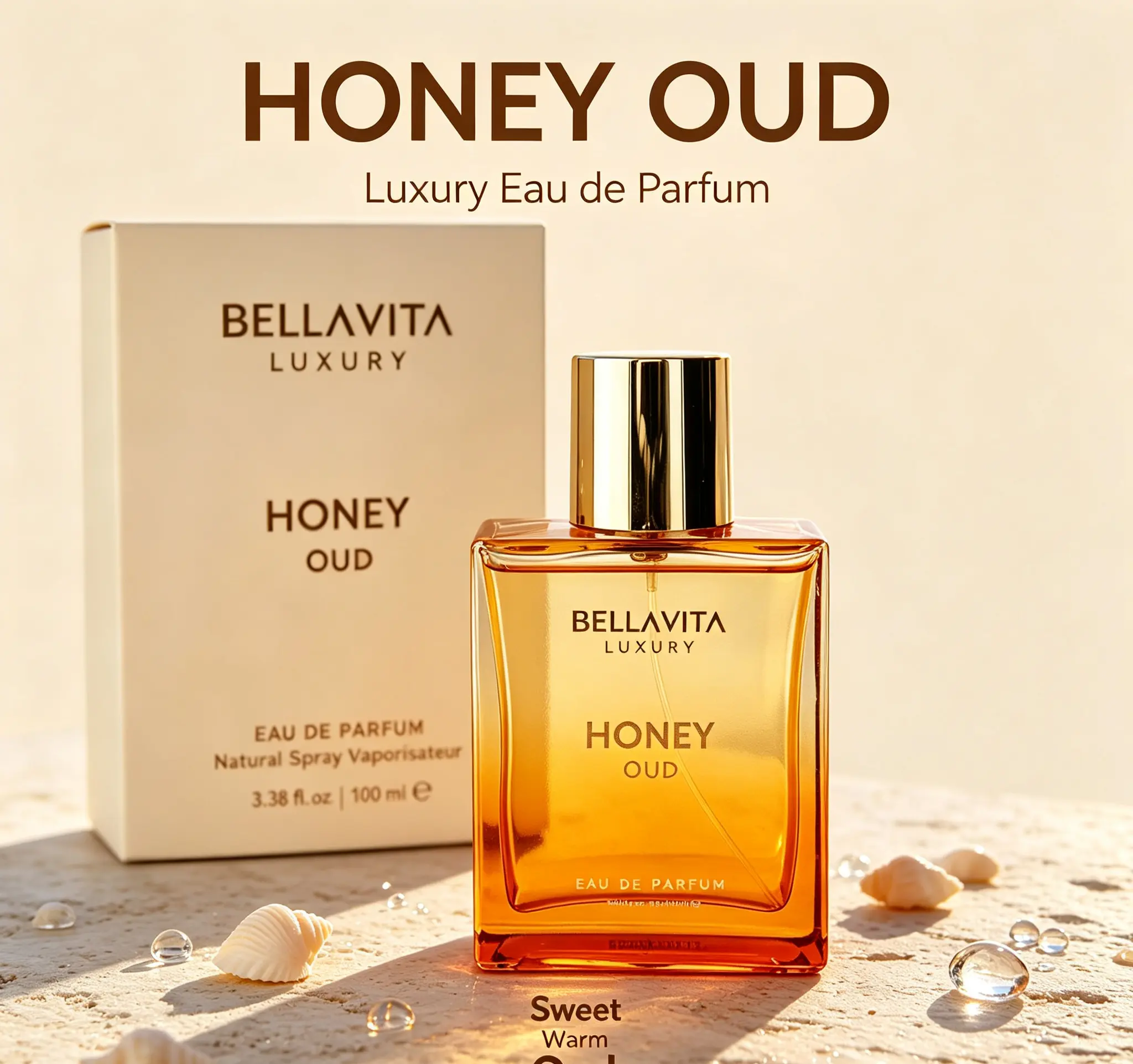 Luxury Bellavita Honey Oud EDP 3.4oz | Unisex Vegan Eau de Parfum, Warm Sweet Woody Scent, Bergamot Patchouli Vanilla, Long‑Lasting Perfume for Work & Evening