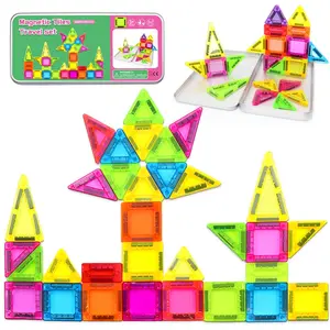 Mini Magnetic Building Blocks Toy Set, Portable Iron Box Travel Kit, Colorful Geometric Creative Construction Toys for Kids Birthday Gifts, Magnetic Building Tiles