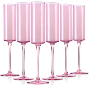 Glass Pink Champagne Flutes-Champagne Glass with Pink Color,LeadFree Crystal Champagne Glasses for Thanksgiving Christmas, Drinkware