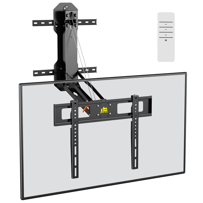 FORGING MOUNT Motorized Fireplace TV Wall Mount with Remote, Electric Full Motion TV Mount for 32″-85″ Flat/Curved TVs up to 88 lbs, Flip Pull Down TV Bracket for Flat Roof, Max VESA 600x400mm