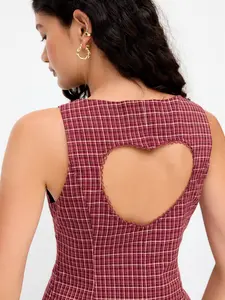 Cider Cotton Boat Neck Plaid Backless Cut Out Tank Top