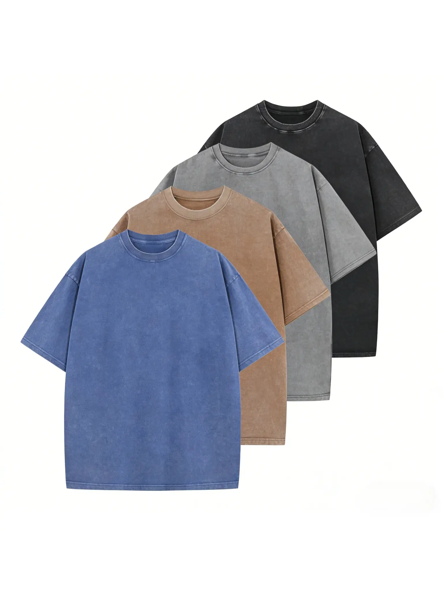 Men's 4-Pack T-Shirts, Vintage Washed 100% Cotton Oversized Tee in Solid Black - Breathable Short-Sleeve Top for Streetwear, Sneakers, Jackets, Cargo Pants, Flannel, Baggy, Aesthetic, Denim,clothes for back to school,first day of school outfits