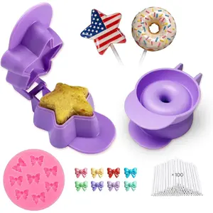 2 Pcs Donut Star Cake Pop Molds with 100 Sticks & Silicone Fondant Mold, Cake Pop Mold Press Set |   Non-3D Printed |   Dishwasher Safe |   Baking Molds for Home Baking, Birthday Parties, Wedding
