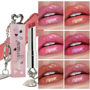 3-Pack Heart Charm Sparkly Lipstick & Lip Gloss Set, Moisturizing Hydrating Glossy Glitter Finish, Long-Lasting Easy Application, Portable Lip Balm, Fashionable Daily & Holiday Choice