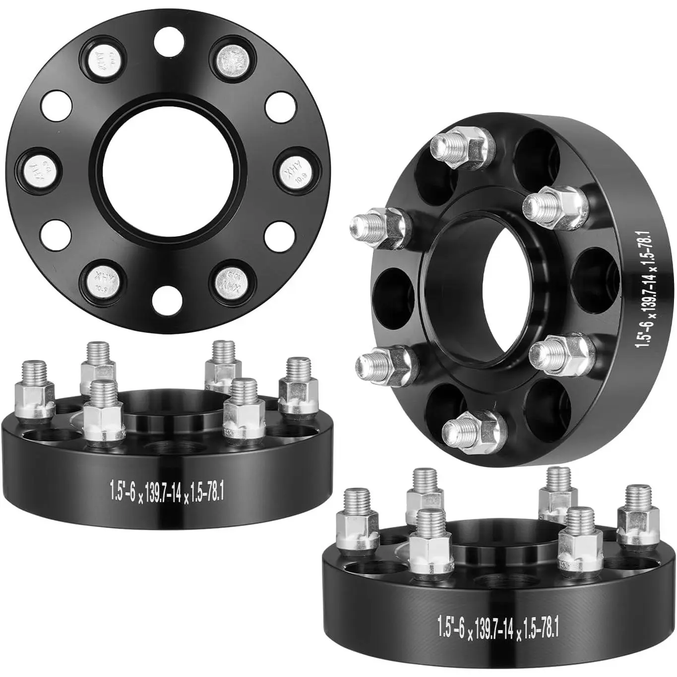 VEVOR Wheel Spacers, 1.5" Thick 6x5.5 Wheel Adapters, 6 Lug Forged Spacer, 78.1 mm Bore Hubcentric M14 x1.5 Studs Spacers, Fit for 1995-2023 Chevrolet, GMC, and Cadillac, 4 PCS Black