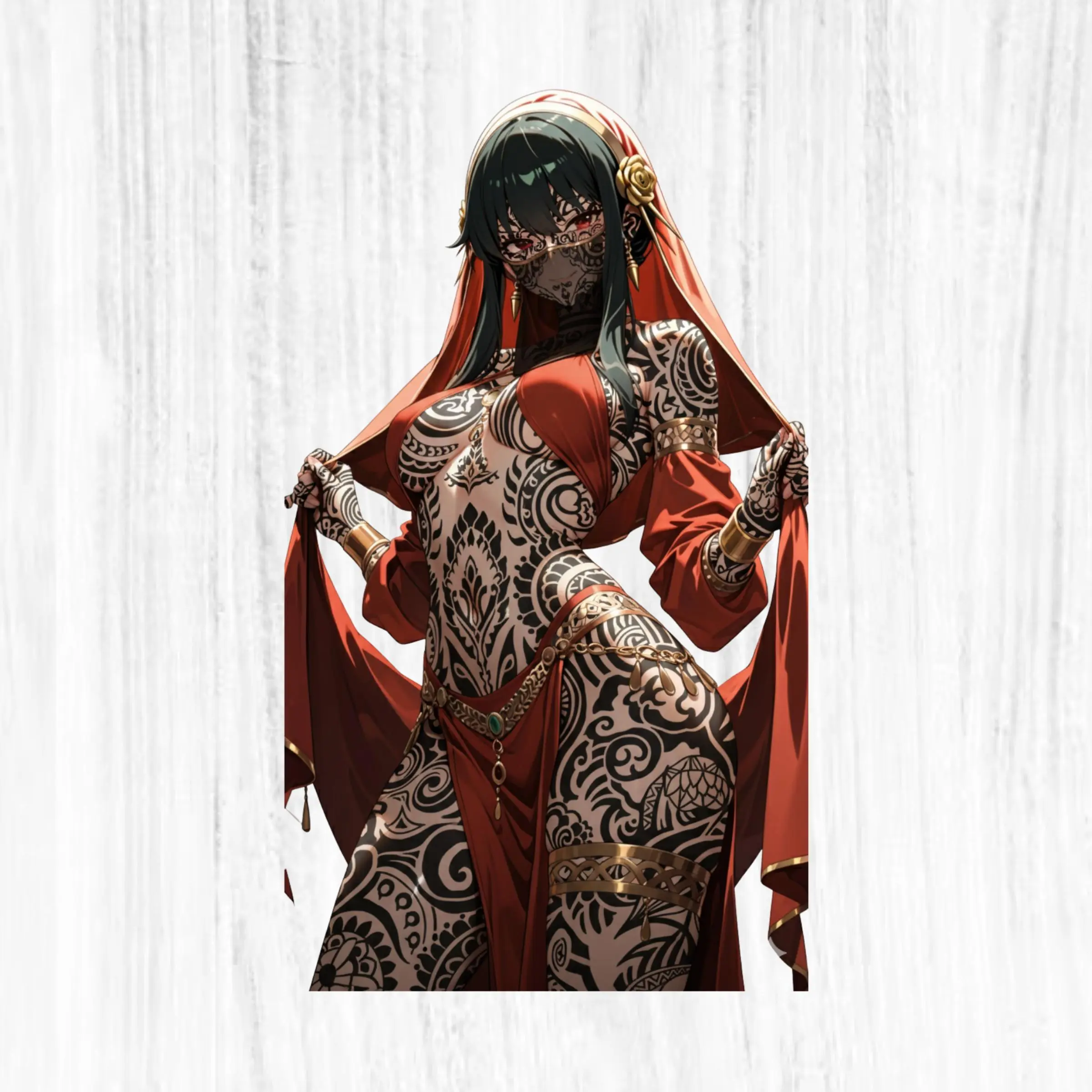 Yor Forger Tattoo Dancer Sticker – Exotic Veil Anime Girl – Elegant Ink Art for Laptops & Journals