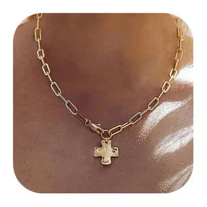Chunky Cross Necklace for Women Trendy Gold Silver Layered Statement Cross Pendant Charm Necklace Vintage Paperclip Herringbone Snake Choker Chain Costume Jewelry Set Gift Non Tarnish | Trendy, Charm Necklace, Non Tarnish, Costume Jewelry Set, Vintage, Gi