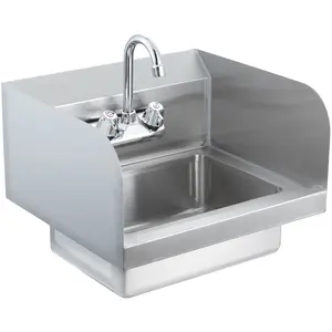 VEVOR Commercial Hand Sink with Faucet and Side Splash, Stainless Steel Sink for Washing, Small Hand Washing Sink, Wall Mount Hand Basin for Restaurant, Kitchen, Bar, Garage and Home, 17x12.8 inch