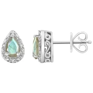 Affinity Gems Pear Labradorite & Diamond Earrings, Sterling