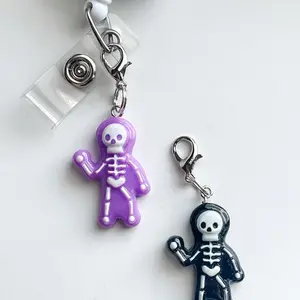 Acrylic Ghost Skeleton Badge Reel Charm Backpack Halloween Spooky October Trick Or Treat