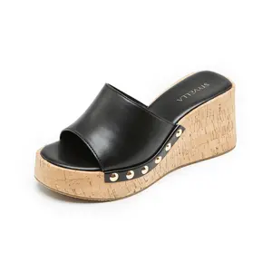 Styvella Women's Platform Wedge Sandals Slip On Open Toe Wedge Studded Shoes Platform Slide Sandals Comfort & Fashion Style for Casual & Shopping & Dressy Occasions