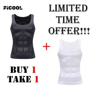 【Buy 1 Get 1 】FICOOL Men Round Neck Compression Tank Top,Men Shaping Vest,Men Sleeveless Shirt Shapewear,Men GYM Workout  Fitness Shirts Tank Tops Shirts Menswear & Underwear,Men's Underwear For All Seasons