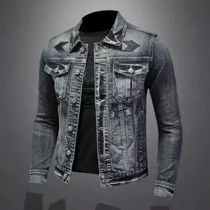Men's Vintage Denim Jacket High Street  Loose Street Riding Biker Clothing Handsome Casual Buttoned Lapel Men's Clothing Menswear Coats baggy  compression  shirt compression  shirts  girls