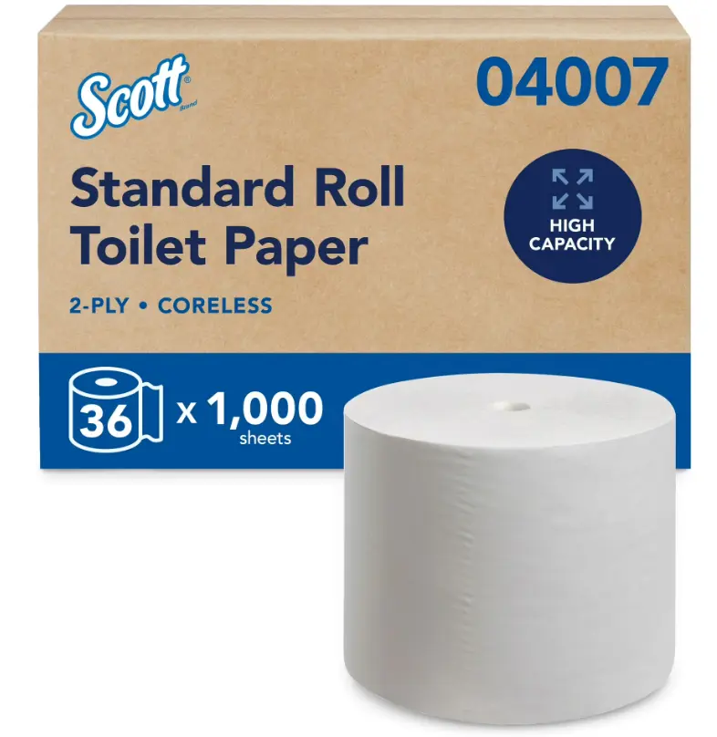 SCOTT Essential Coreless SRB Bathroom Tissue Septic Safe 2-Ply White 1000 Sheets/Roll 36 Rolls/Carton