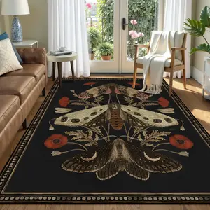 Dark Retro Insect Floral Print Carpet, Large Area Living Room Bedroom Rug, Washable Non-Slip Plush Mat, Home Decor for Sofa Tea Table Closet, Vintage Area Rug, Botanical Area Rugs