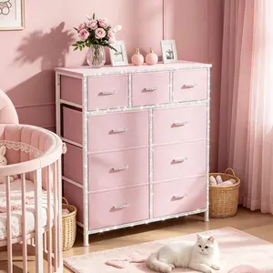 【Baby Dresser Organizer】9 Drawer Dresser for Bedroom, Changing Table Dresser with 9 Fabric Drawers, Baby Dresser with Storage for Nursery Modern Storage, Sturdy Metal Frame, Wood Tabletop for Guest Room, Closet, Entryway, Nursery