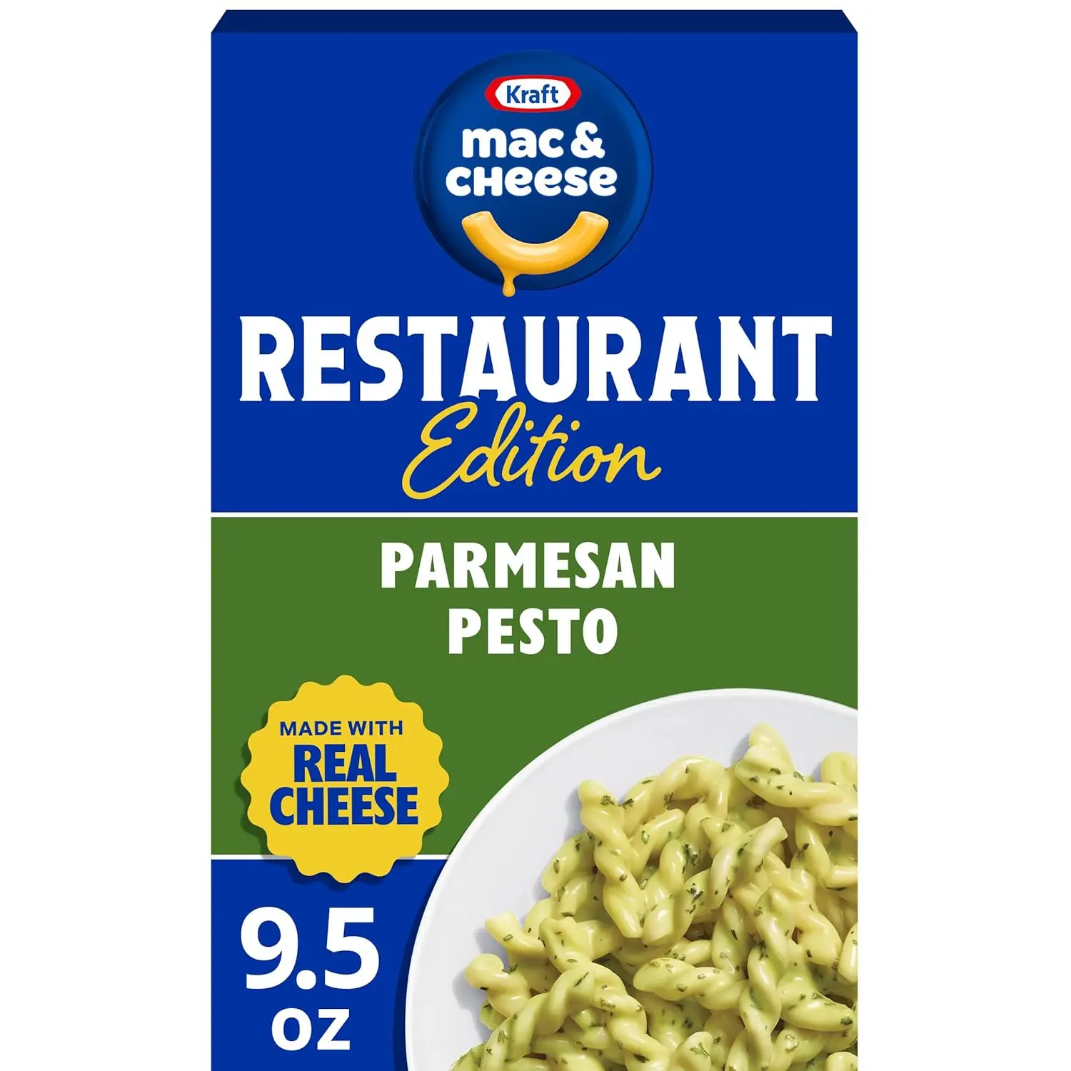 Kraft Mac and Cheese Restaurant Edition Macaroni and Cheese, 1 Box, for Easy Mealtime Solutions, Parmesan Pesto Flavored, Made with Real Cheese, No Artificial Flavors, Preservatives or Dyes, 9.5 oz