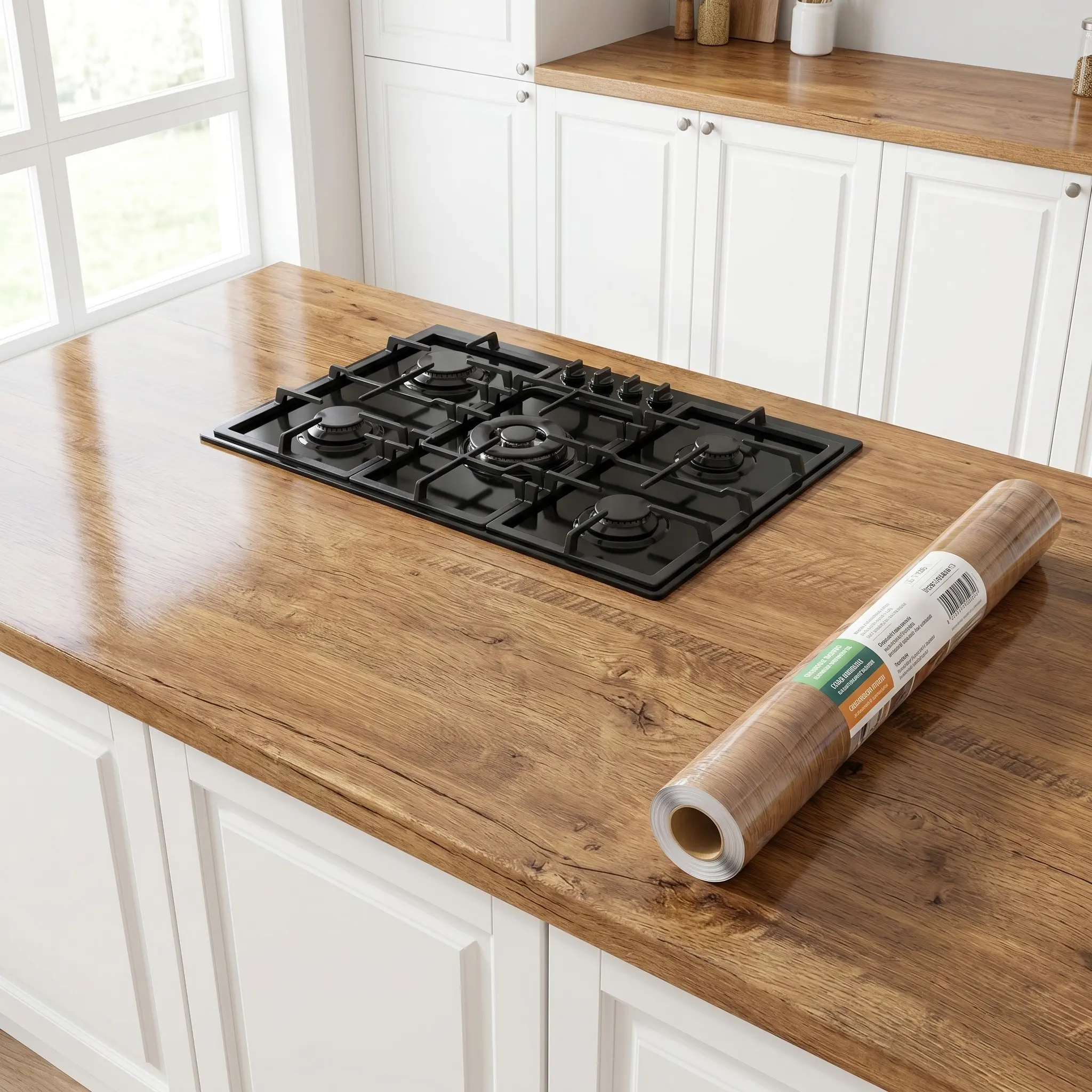 1 Roll Wood Grain Peel and Stick Wallpaper, Self Adhesive Wallpaper, DIY Wallpapers, Realistic Oak Style, Waterproof & Oil-Proof, Ideal for Rental Kitchen Countertop Makeover