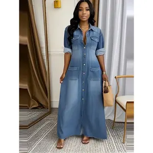 Summer New Style Women's Fashion Casual Loose Long Denim A-Line Dress