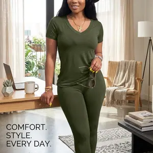 Women's 2 Piece Summer Casual Lounge Sets - Jogger Workout Outfits with Short Tops and Long Pants Sweatsuit Leggings Set Comfortable Breathable Fabric Perfect for Yoga Home Wear Relaxation