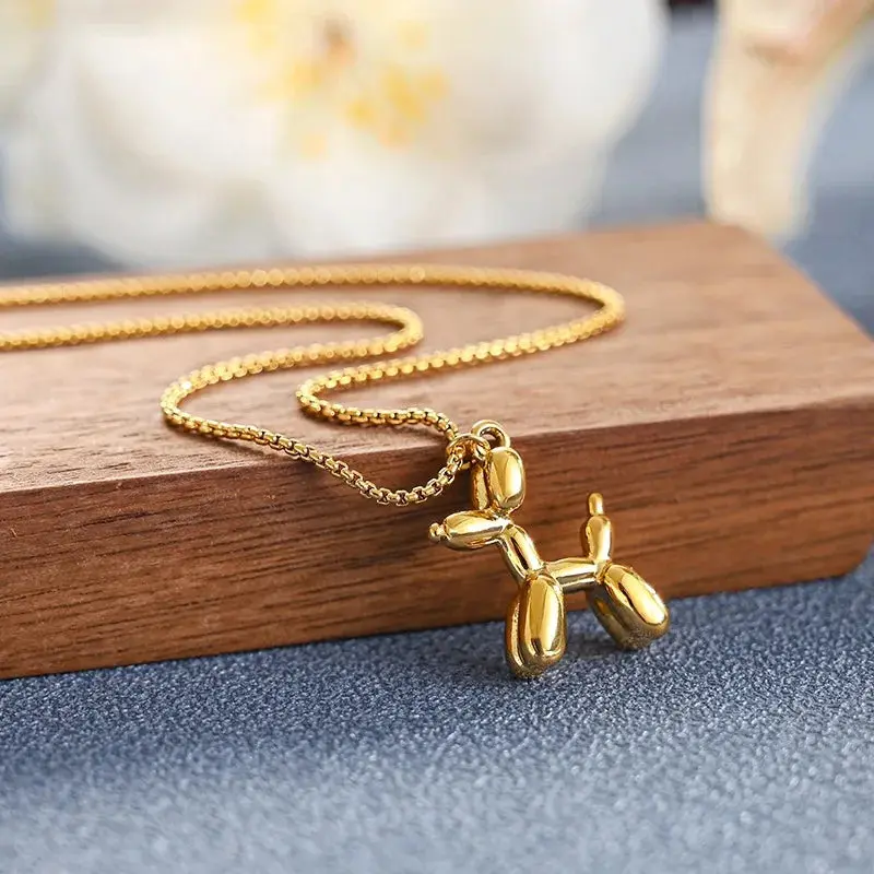 Puppy Balloon Necklace - Gold Color Design, Unique Puppy Charm, Adjustable Chain, Elegant and Cute Accessory