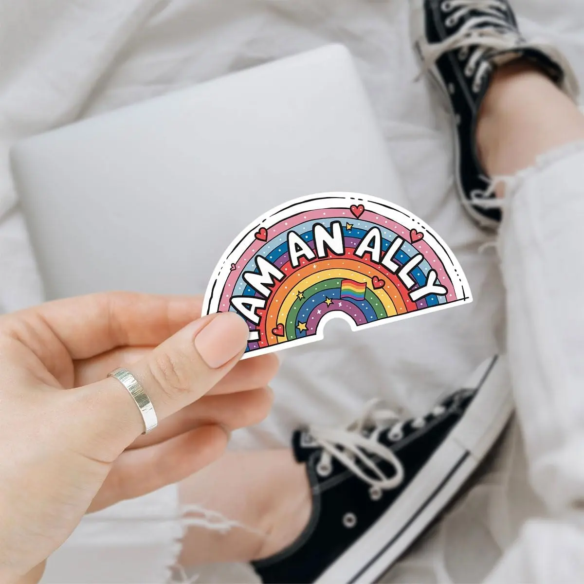 All Inclusive Ally Proud I Am an Ally LGBTQ+ Pride 3 inches Sticker, Waterproof Sticker for Laptop Water Bottle Book