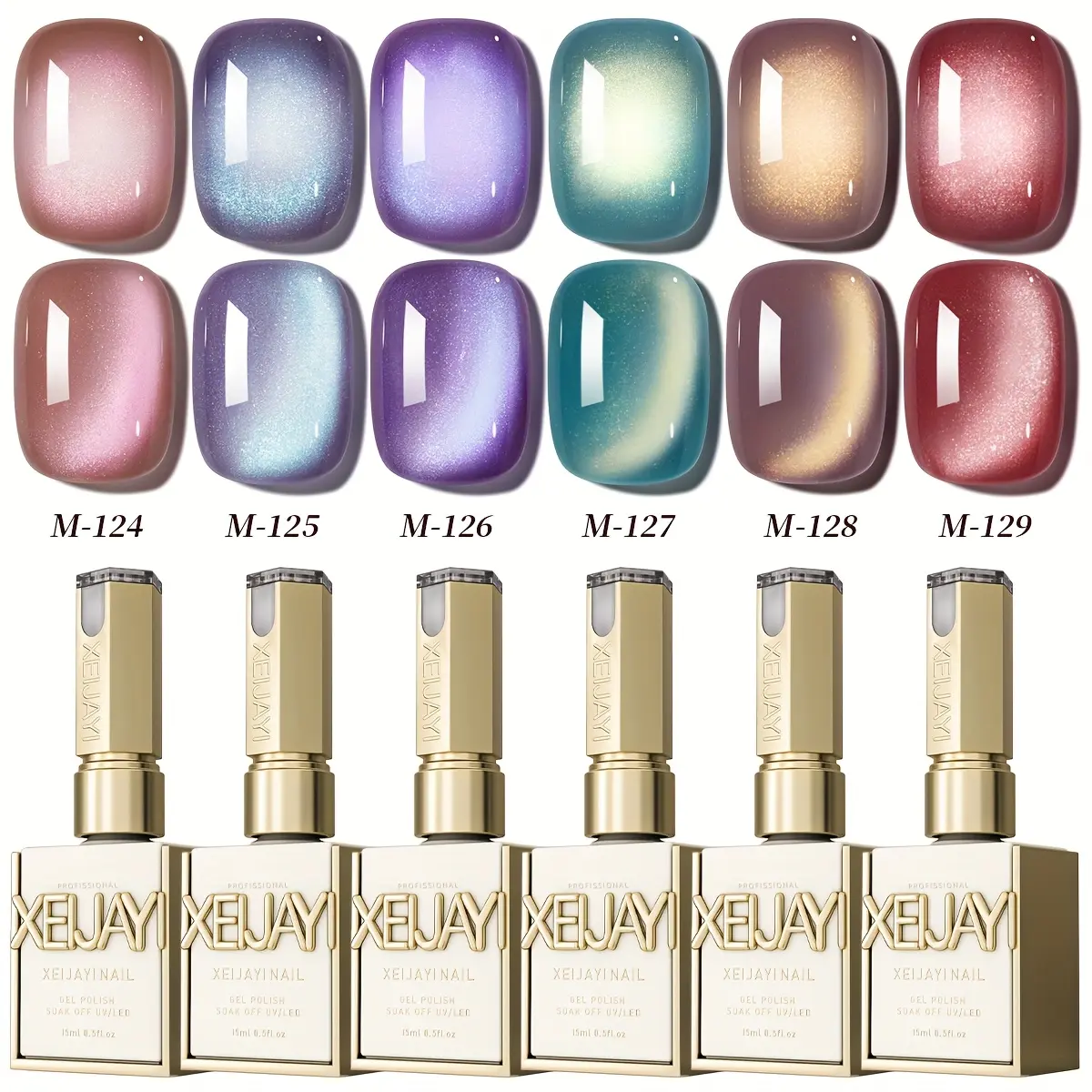 XEIJAYI Photo Frame Bottle Aurora Cat Eye 6 pcs -- Ultra-bright aurora cat eye nail art — spring nail trends — fashionable salon-style artistic cat eye gel — shiny, multi-hued finish — women’s nail art tools — dazzling cat eye nail designs