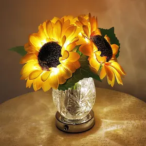 Sunflower USB Rechargeable Touch Stepless Table Lamp with LED Artificial Flower in Glass Vase for  Decor, Ideal for Room Furnace