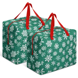 2/4Pcs Christmas Ornament Storage 18 x 15 x 10 Inch Snowflake Holiday Accessories Bag Christmas Storage Containers Tear Proof Xmas Ornament Organizer with Handles Full Length Zipper