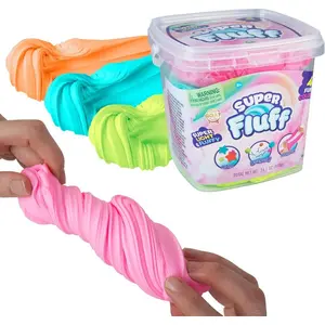 ORB Super Fluff Slimi 4 Pack Bucket Color Set 2 - Pink, Turquoise, Orange, Lime-Green - Fun, Fluffy Sensory Slime to Mold, Bounce, Stretch - Perfect for Play, Stress Relief, Gifts for Kids and Adults