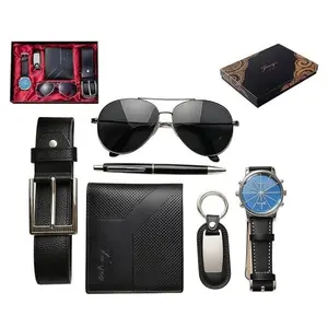 Mens Gift Set for Dad Husband Boyfriend, Watch Wallet Belt Sunglasses Pen & Keychain Set, Fathers Day Birthday Christmas Gifts for Men