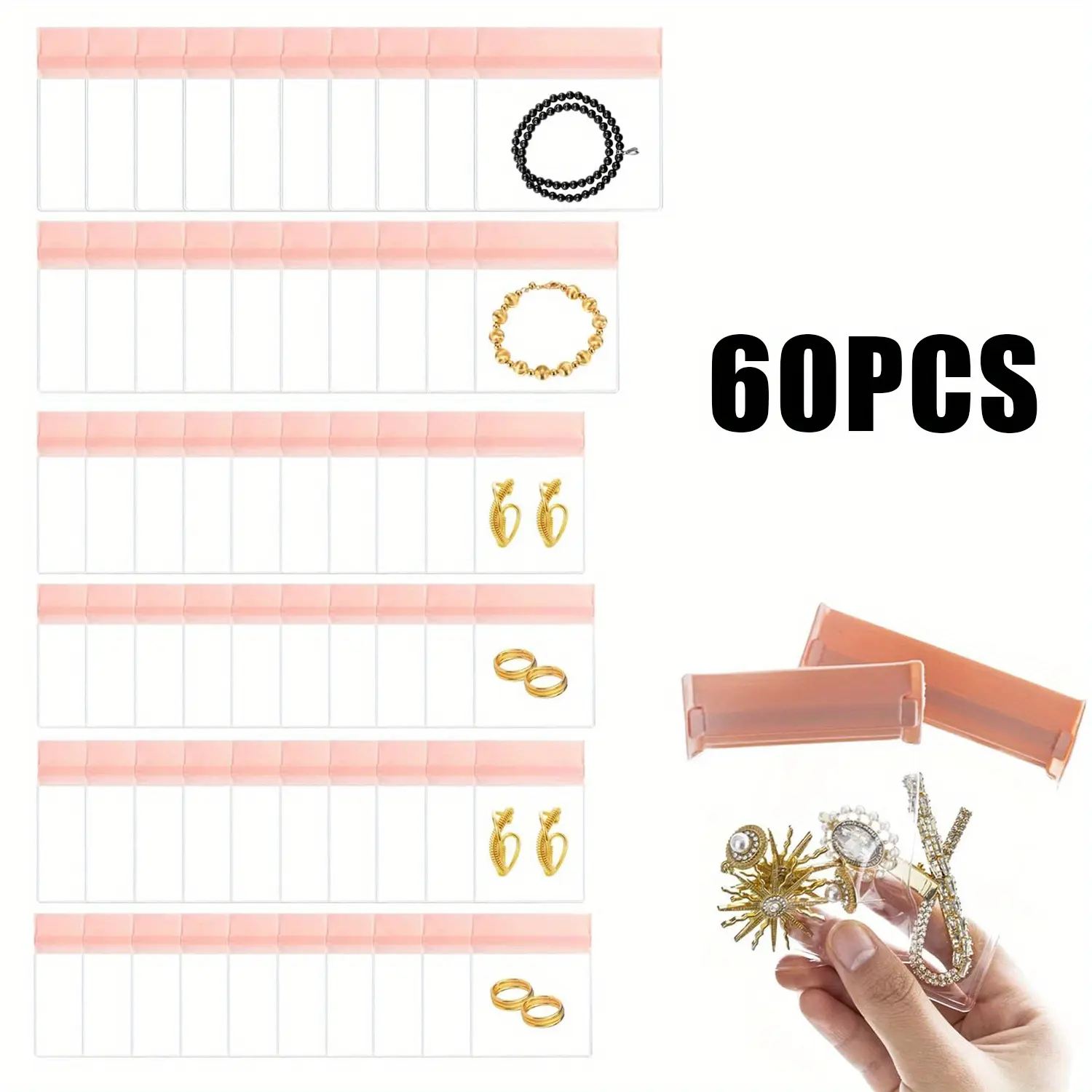 60 Pcs EVA Anti Tarnish Jewelry Storage Bags,Mixed Sizes Clear Plastic Jewelry Pouches Organizer for Gold,Silver,Ring,Earing,Chain,Bracelet,Halloween Christmas Party Gifts,Home Supplies