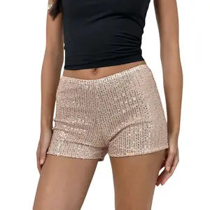Women's Y2K Sequin Low Rise Shorts Elastic Waistband Sparkle Summer Streetwear Mini Hot Shorts