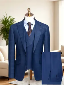 Wedding Men's Suit Plaid 3pcs Set Jacket + Vest + Pants, business, Casual Suits