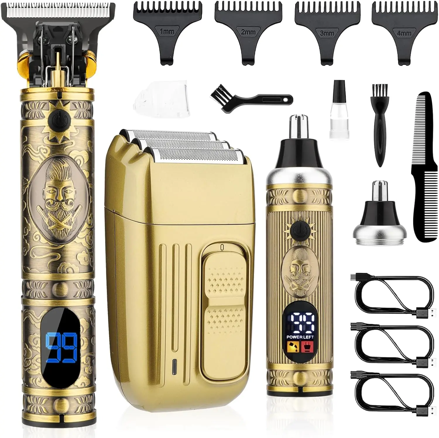 Amuliss Hair Clippers Set, Beard Trimmer Kit,Multi-Function Personal Care | Cordless T-Blade Trimmer,Nose Ear Hair Grooming Kit,Metal steel,Fast Charging,Electric Razor Shaver for Home & Barber Use