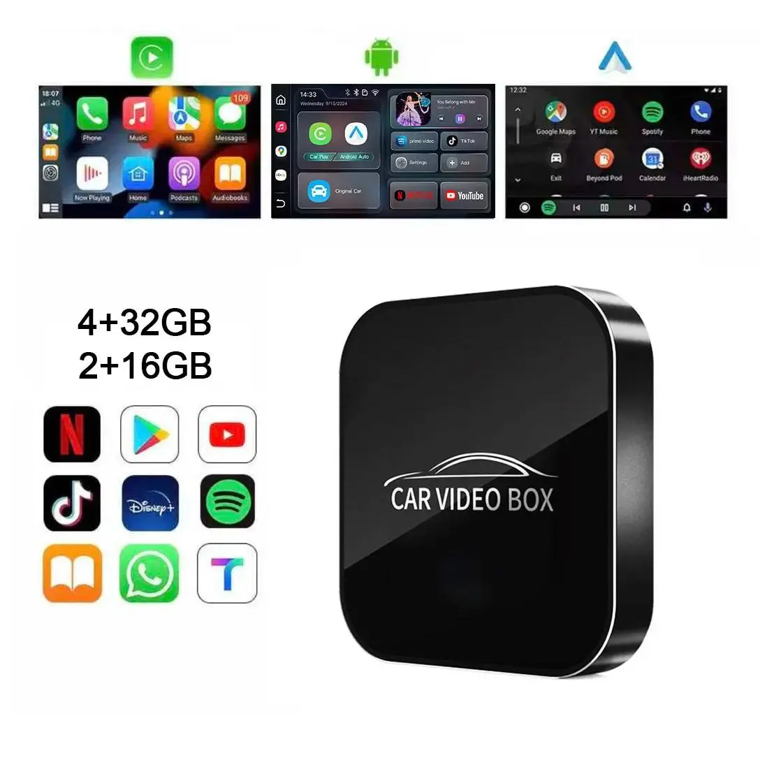 4G Wireless CarPlay AI Box Adapter with Carplay AI System, 32G In-Car Media Accessory - Universal Fit, Car Fitment for iPhones, Android Phones, Android Auto, Mazda/Toyota, 1-Year Warranty, Video Streaming