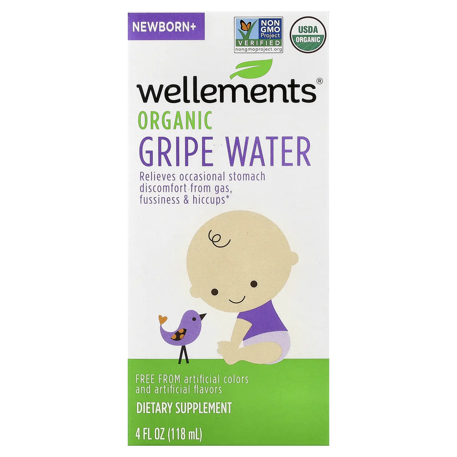 Wellements Organic Gripe Water, Newborn+, 4 fl oz (118 ml)