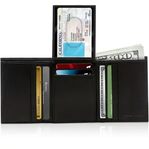 Genuine Leather Trifold Wallets For Men - Mens Wallet With 2 Flip-Up ID Windows RFID Blocking Gifts For Men