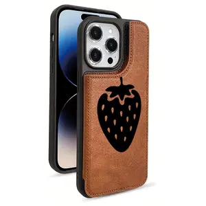 Phone Case with PU Wallet Strawberry Silhouette Pattern for iPhone 17/17Pro/17Promax/17Air 16/15/14/13/12 Pro & ProMax & Plus - Premium Fashion Wallet Case with Card Slot, Shockproof and Anti-drop Phone Case, Perfect Holiday Gift for Friends and Family