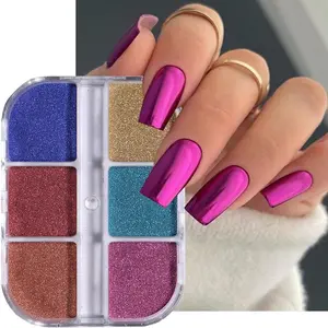 6 Grid Pearl Chrome Nail Powder, Iridescent Aurora Powder Metallic Mirror Effect Pigment Pearlescent Mermaid Pigment Pearl Glitter Dust Kit, Nail Art Decoration, Resin Craft (07_Mermaid)