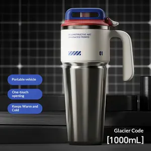 Stainless Steel Vacuum Cup, Insulated Tumbler Cup, Big MAC Ice Cup, Car Cup with Handle, One-Button Opening Lid, Portable Outdoor Suction Cup with Handle