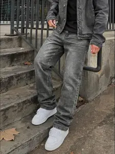 Straight Leg Denim Jeans Cotton Slant Pockets Washed Jean, Casual Versatile Wide Leg Jeans, Couple Matching Straight Fit Loose Fit