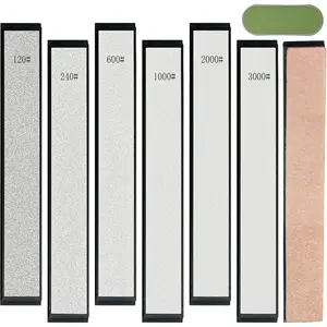 Sharpening Stones Kit, 6 PCS with ABS Base- 120#, 240#, 600#, 1000#, 2000#, 3000#, 1 Strop, 1 Polishing Paste for Fix-Angled