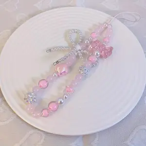 Cute Bowknot Design Phone Chain, Beaded Phone Lanyard, Phone Charm, Phone Strap, Phone Sling for Women & Girls, Fashion Phone Accessories for Daily Use