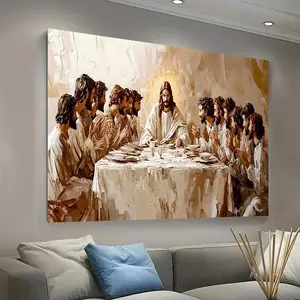 Framed Canvas Painting ofDepicting Christ and the 12 Disciples, Ready‑to‑Hang Religious Decor for Church,Iconic Leonardo da Vinci Style Replica Wall Art,  Easter and Modern Home