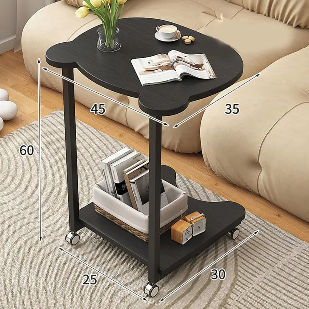 Panda Shaped End Table Round,C Shaped Couch Tray End Tables,Sofa Side Tables with Wheels, C Shaped Side Table for Living Room,Bedroom,Hospital and Small Space,White & Black