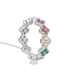 Luxury Minimalist Clover Zircon Ring for Women Open Adjustable Size Lucky Flower Design Trendy Jewelry